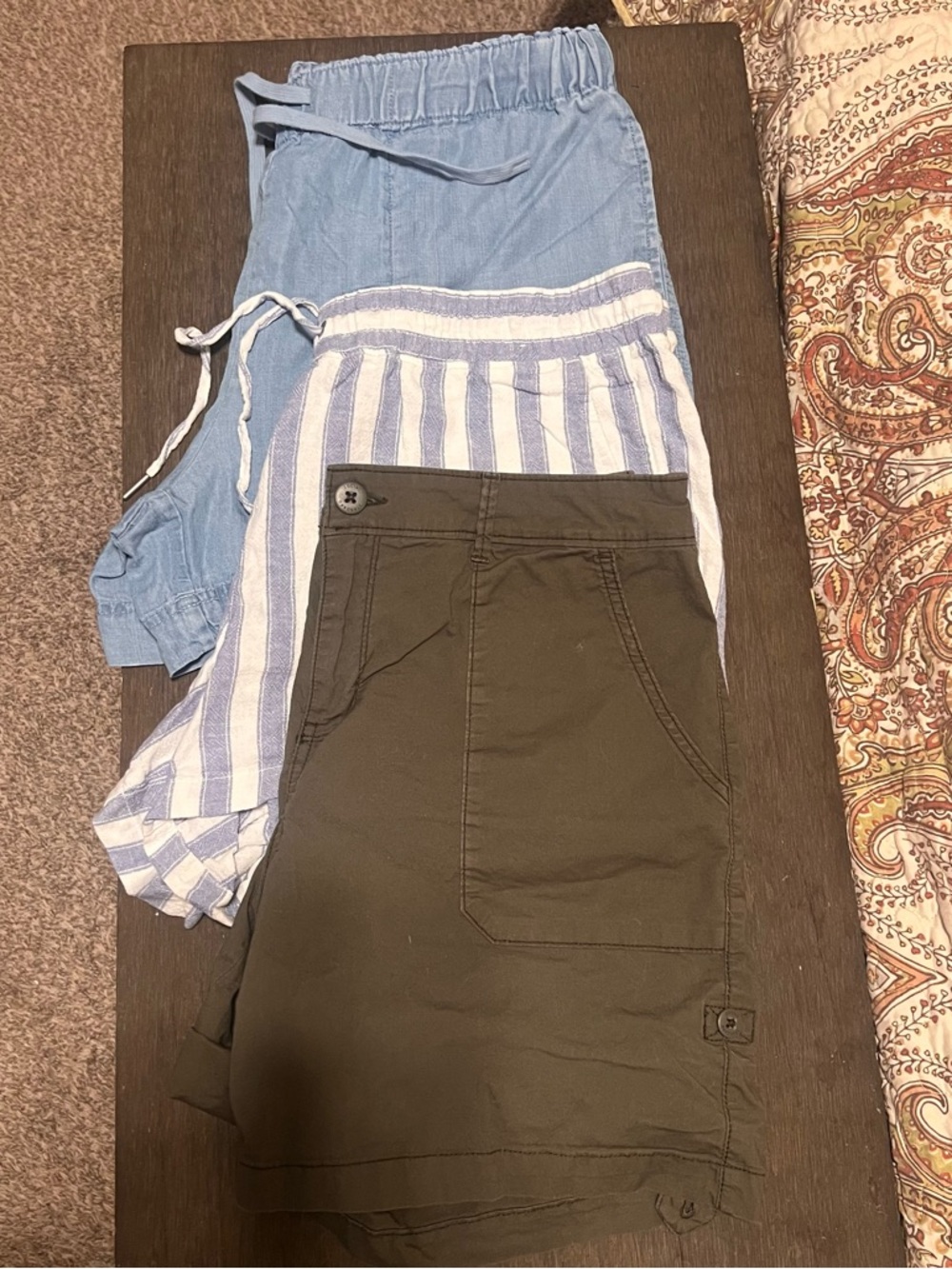 Mixed Brand Women's Shorts - Light Blue, Blue-White Stripe, Olive Green